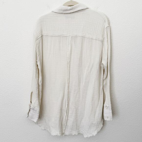 [Urban Outfitters] Cream Cotton Gauze Raw Edge Button Down Cover Up Size Small S - Picture 2 of 10